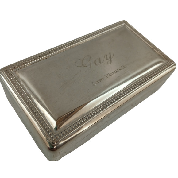 Vintage Silver-Plated Trinket Box Engraved “Gay ~ Love Elizabeth” ~ Beaded Edge - Picture 5 of 12